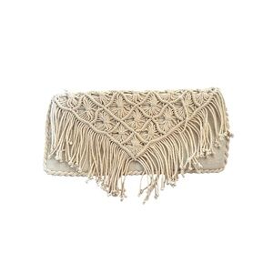 American Eagle Outfitters Macrame Canvas Clutch Bag Creme